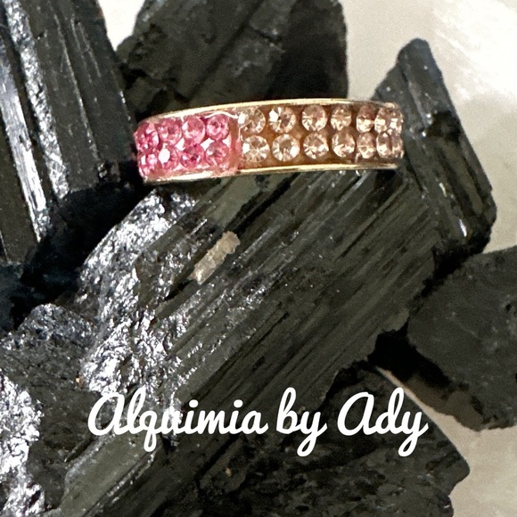 Pink crystal gold dainty stacking ring band - Picture 1 of 4